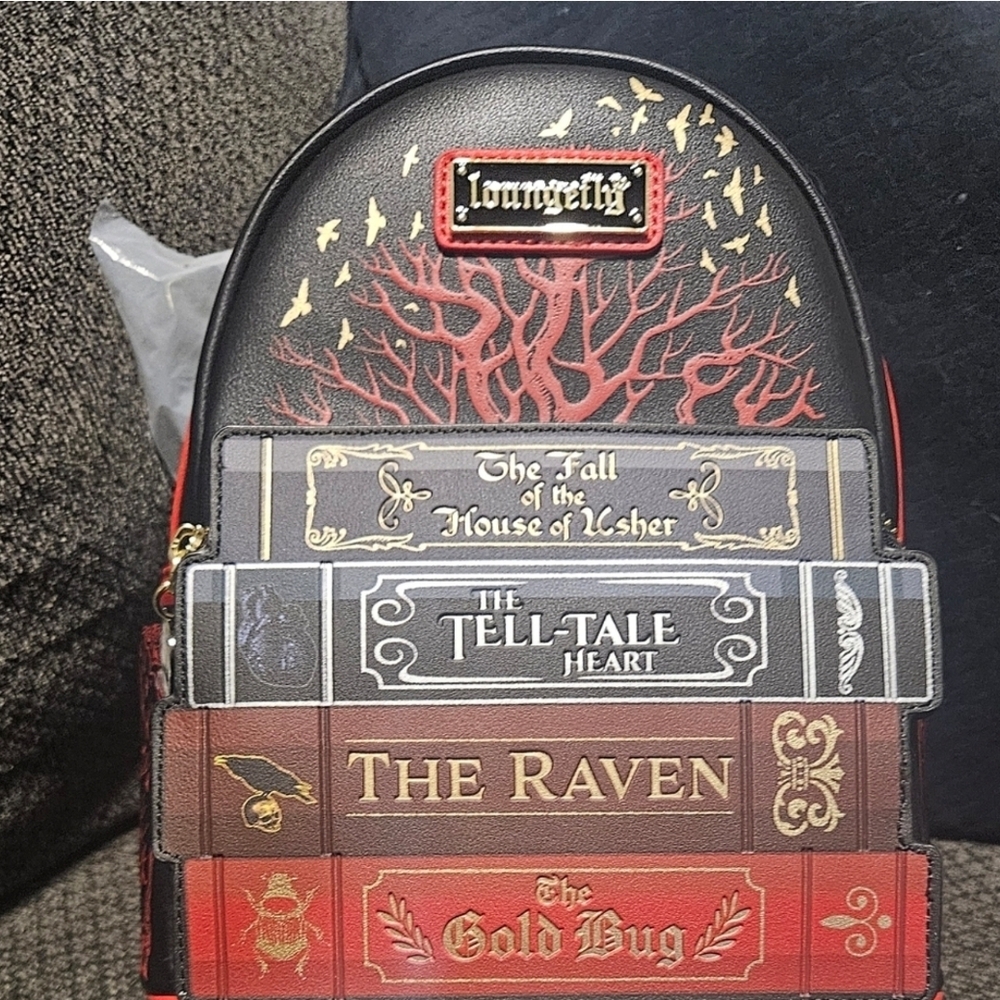 B.A.M. Exclusive Loungefly Literary Poe Black and Red Backpack